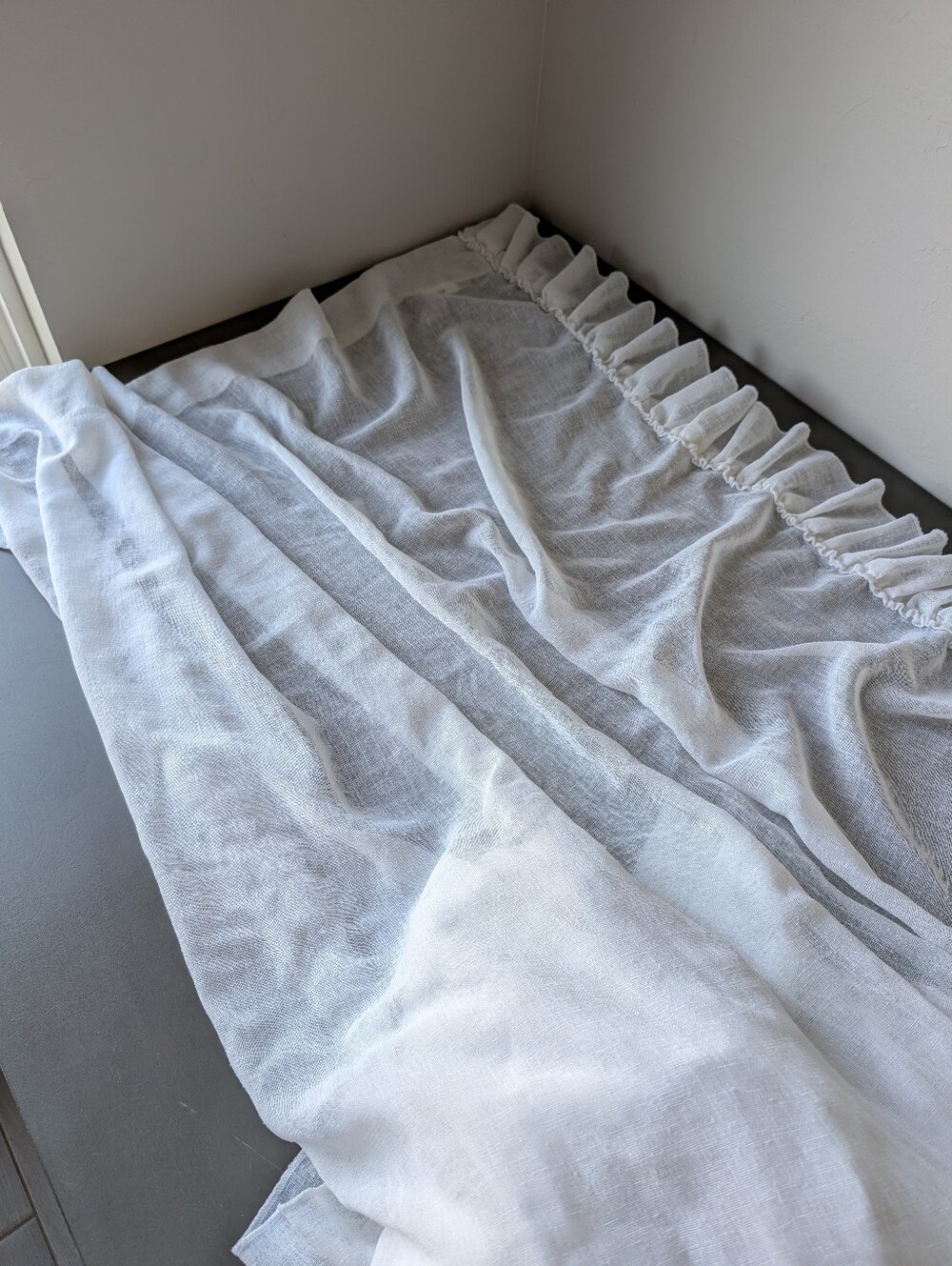 Off White Sheer Side Ruffled Curtain Panel Open Weave Gauze Size 95"X50"
